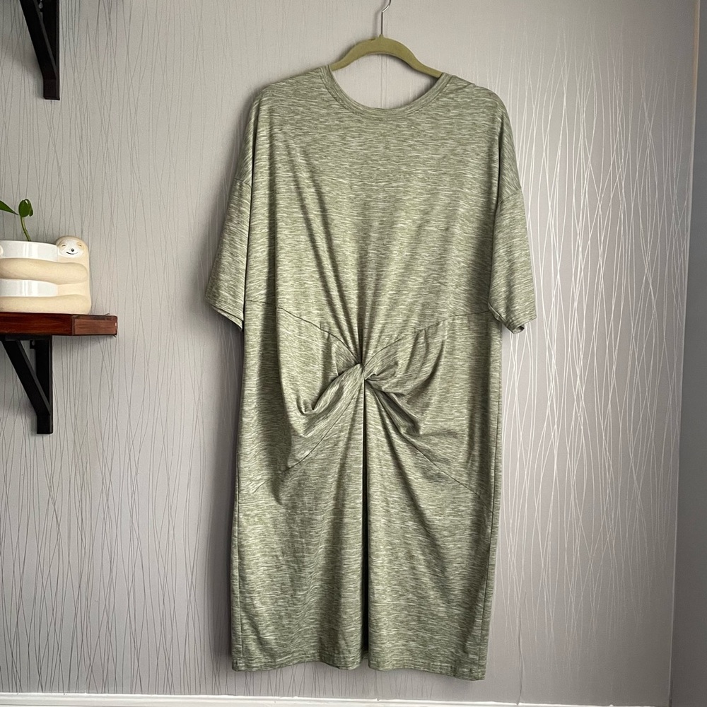World Market Women's Green Lounge Dress One Size Stretch Midi Pullover Knotted